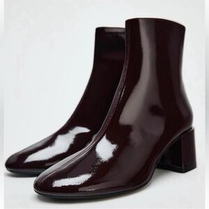 Zara Maroon Patent Ankle Boots